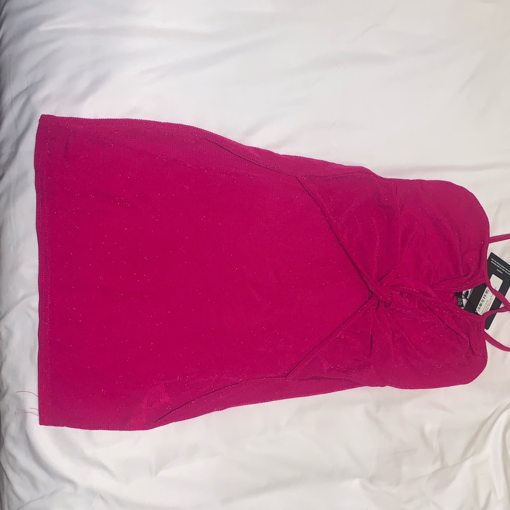 Hot Pink Strappy Cross Back Dress - Picture 4 of 5